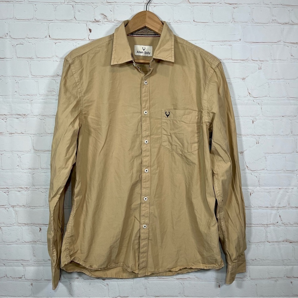 Allen Solly Shirt Mens 42 Tan Long Sleeve Button Up Cotton Casual Flip Cuff